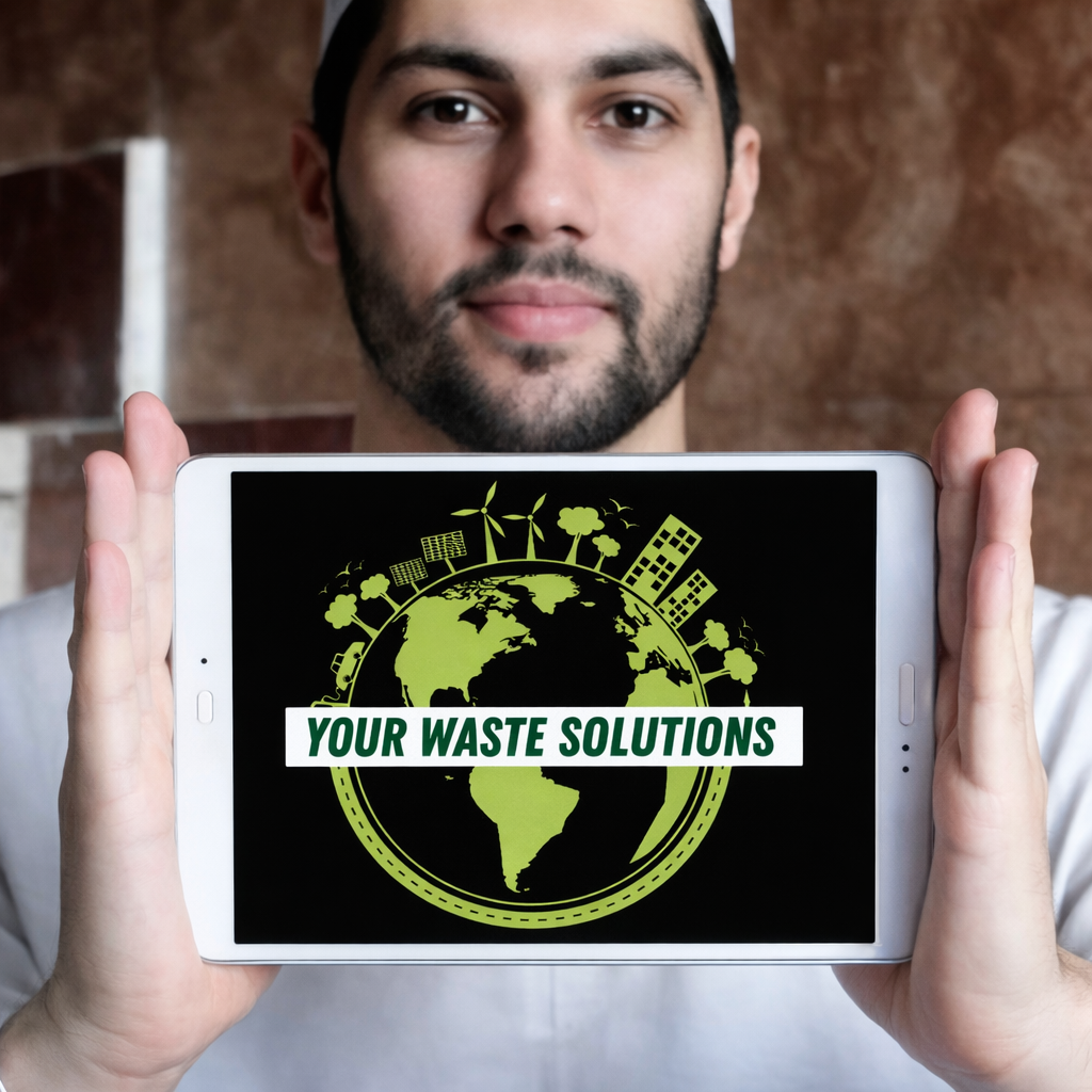 Your Waste Solutions - man holding tablet with company logo