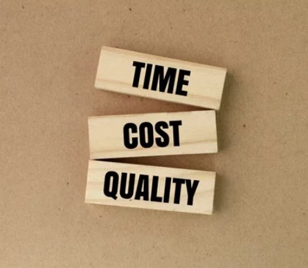 Time, Cost, Quality - wooden blocks representing our service priorities